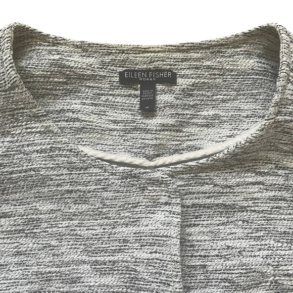 Eileen Fisher Woman 1X Jacket | Textured Knit, Gray White, Pockets, Cotton Blend - Picture 3 of 11